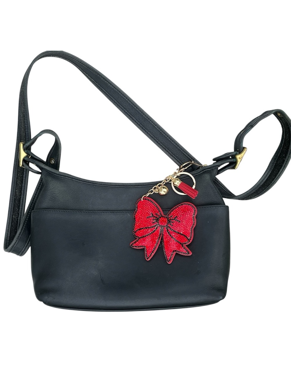 Vintage 2001 Coach Ergo Black Leather Crossbody Shoulder Bag w/ Charm